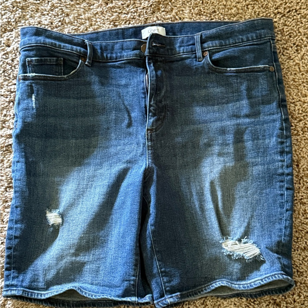 LOFT Blue Denim Shorts with Distressed Details